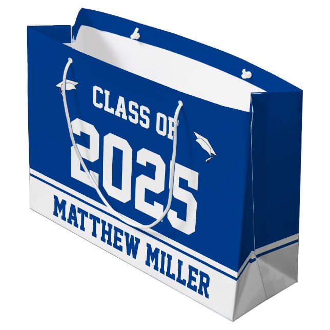 Class of 2026 Graduate's Name Deep Blue and White Large Gift Bag (Back Angled)