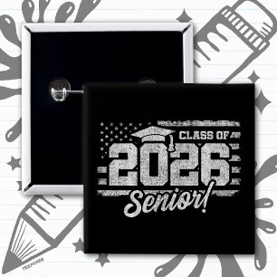 Class of 2026 Graduation American Flag Senior 2026 2 Inch Square Button