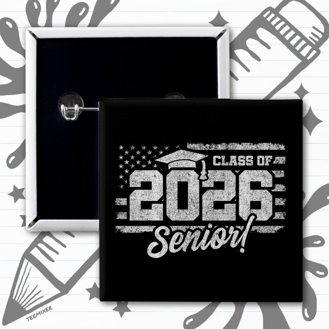 Class of 2026 Graduation American Flag Senior 2026 2 Inch Square Button (Creator Uploaded)
