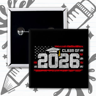 Class of 2026 Graduation American Flag Senior 2026 2 Inch Square Button