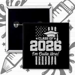 Class of 2026 Graduation American Flag Senior 2026 2 Inch Square Button