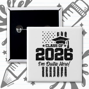 Class of 2026 Graduation American Flag Senior 2026 2 Inch Square Button