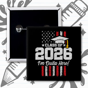 Class of 2026 Graduation American Flag Senior 2026 2 Inch Square Button