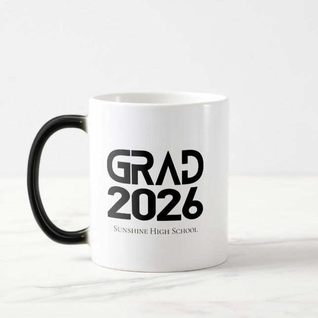 Class of 2026 Graduation Black White Minimalist Magic Mug (Left)