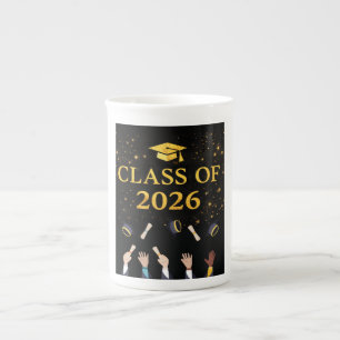 Class of 2026 Graduation Cap Design Elegant Blac Bone China Mug
