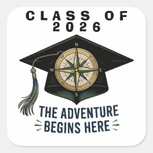 Class of 2026 Graduation Compass Mortarboard Square Sticker