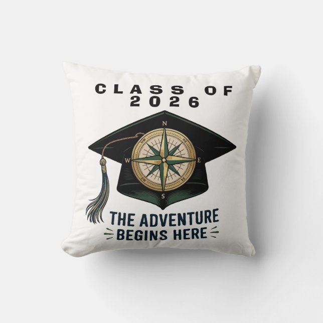 Class of 2026 Graduation Compass Mortarboard  Throw Pillow (Front)