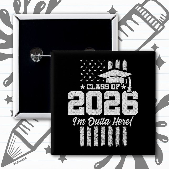 Class of 2026 Graduation Distressed Flag Design 2 Inch Square Button (Creator Uploaded)