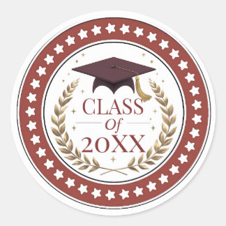 Class of 2026 Graduation Elegant Red and Gold Stic Classic Round Sticker