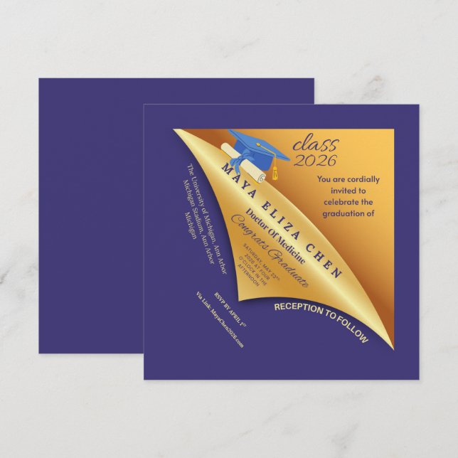 Class of 2026 Graduation Party Invitation | Purple (Front/Back)