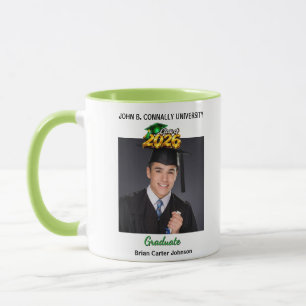 Class of 2026 Graduation Photo Green Script Gradua Mug