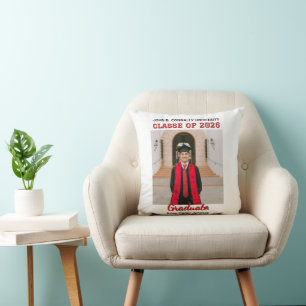 Class of 2026 Graduation Photo RED Script Gradua Throw Pillow