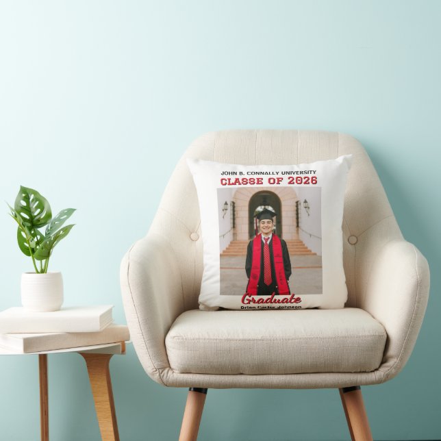 Class of 2026 Graduation Photo RED Script Gradua Throw Pillow (Chair)