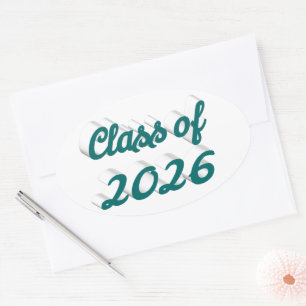 Class of 2026 green script graduation oval sticker