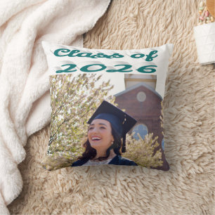 Class of 2026 green script graduation photo throw pillow