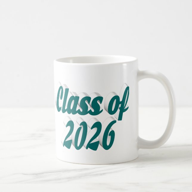 Class of 2026 green text graduation coffee mug (Right)