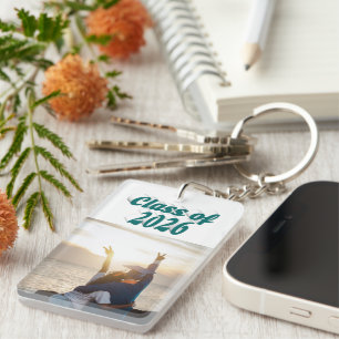 Class of 2026 green text graduation photo keychain