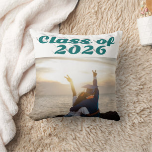 Class of 2026 green text graduation photo throw pillow