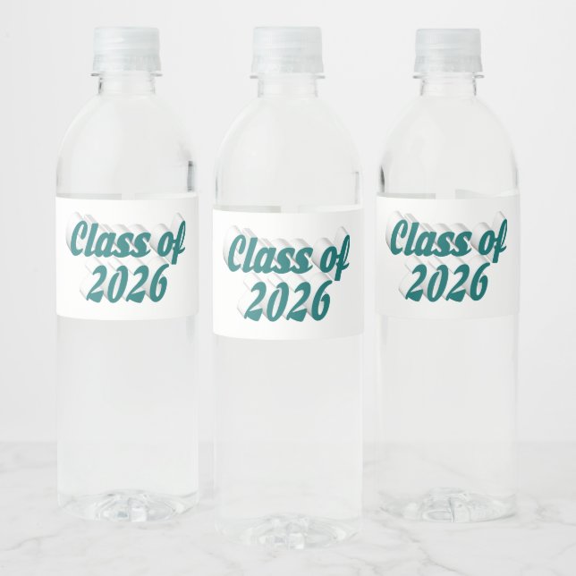 Class of 2026 green text graduation  water bottle label (Bottles)