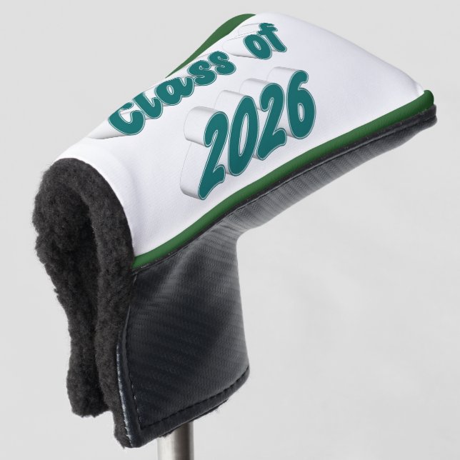 Class of 2026 green typography graduation  golf head cover (3/4 Front)