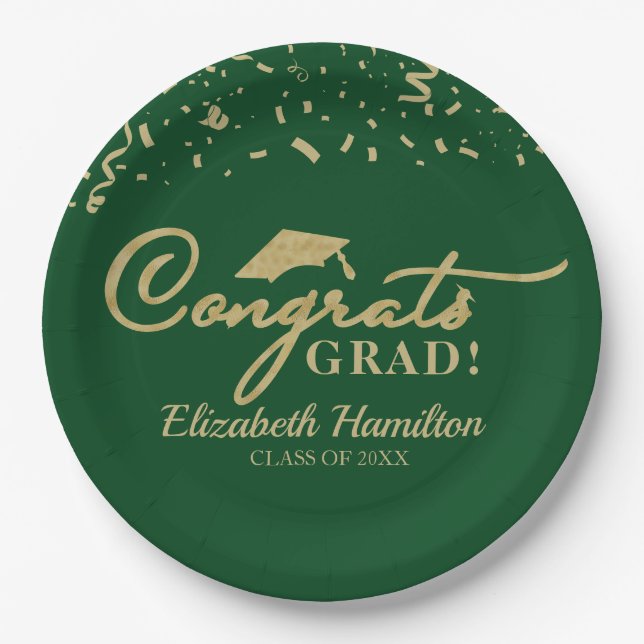 Class of 2026 Hunter Green Gold Graduation Paper Plate (Front)