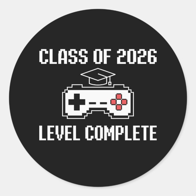 Class Of 2026 Level Complete Gaming Graduation Classic Round Sticker (Front)