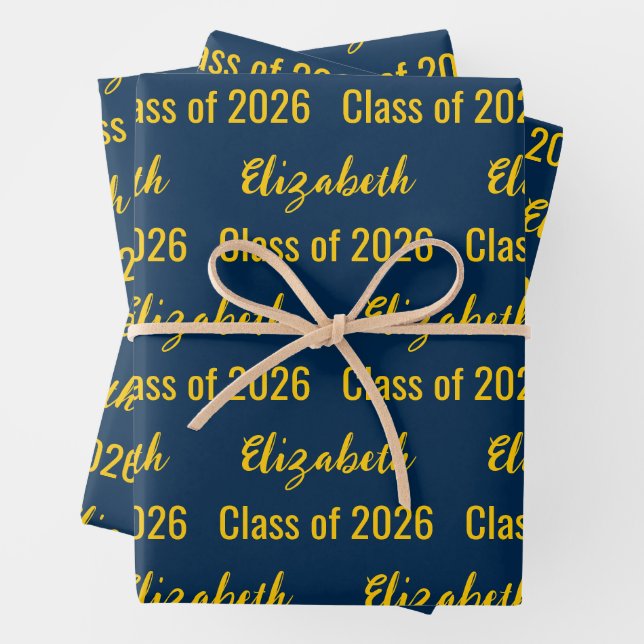 Class of 2026 Maize and Blue Graduate's Name Wrapping Paper Sheet (In situ)