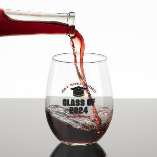 Class of 2026 Maroon Graduation Custom Graduate Stemless Wine Glass