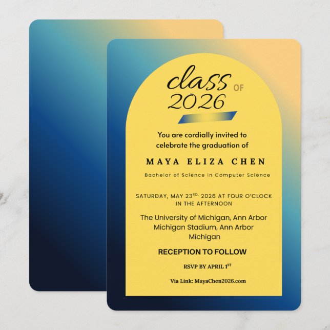 Class of 2026 Modern Arch Graduation Party Invitat Invitation (Front/Back)