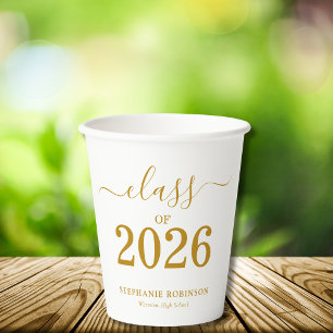 Class of 2026 Modern Gold Script Graduation Paper Cups