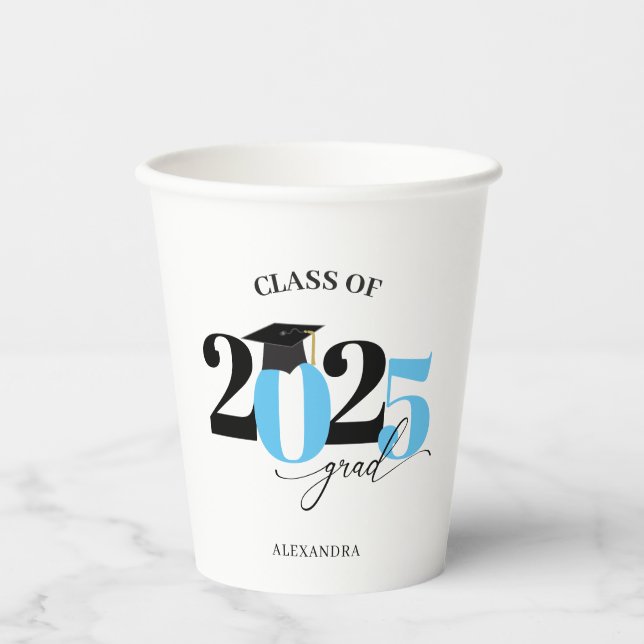 Class of 2026 Modern Tyopgraphy Blue Graduation Paper Cups (Front)
