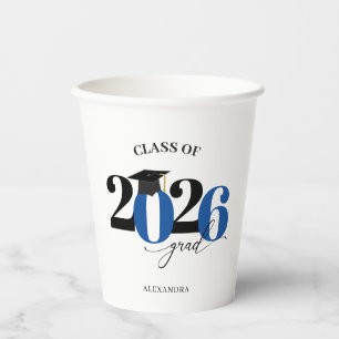 Class of 2026 Modern Typography Blue Graduationon Paper Cups