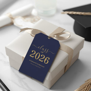 Class of 2026 Navy Blue Gold Script Graduation  Gift Tags
