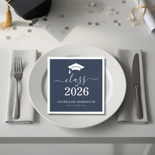 Class of 2026 Navy Blue Modern Graduation Party Napkin