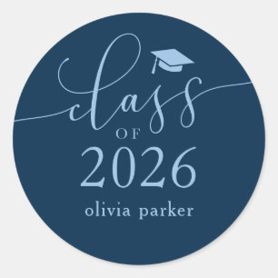 Class of 2026 Navy Graduation Party Favour Classic Round Sticker