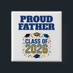 Class of 2026 Party 2 Inch Square Button<br><div class="desc">Show your pride and celebrate a special milestone with this Proud Father Class of 2026 button! Featuring bold typography and colorful graduation caps, this eye-catching design tells the story of a dad cheering on his graduate and celebrating years of hard work and dedication. Perfect for wearing at graduation ceremonies, senior...</div>
