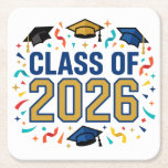 Class of 2026 Party Square Paper Coaster<br><div class="desc">Celebrate graduation in style with these Class of 2026 party coasters, perfect for adding a festive touch to your graduation celebration. Featuring a fun, modern design with bold typography and graduation-themed style, these napkins help bring your Class of 2026 party decor together. Great for graduation parties, open houses, and family...</div>