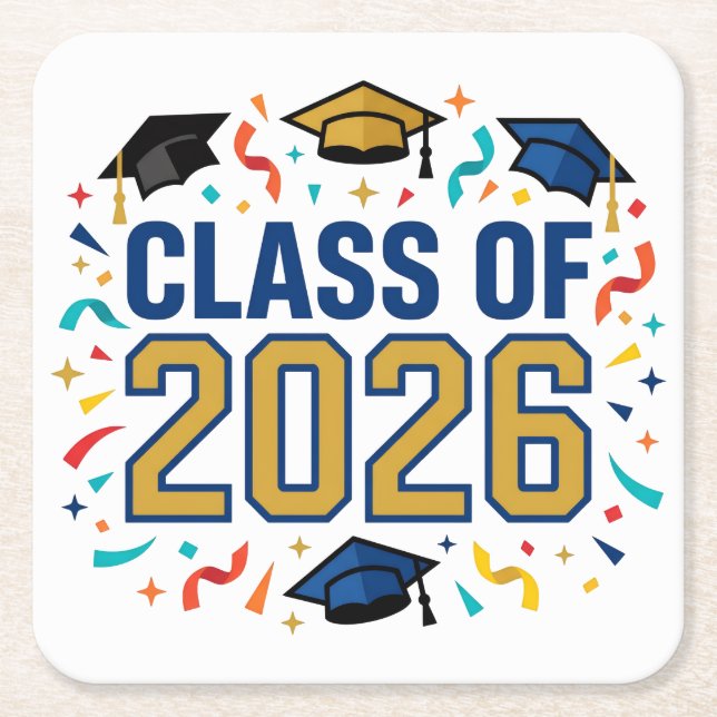 Class of 2026 Party Square Paper Coaster (Front)