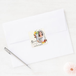 Class Of 2026 Photo Floral Graduation Thank You Square Sticker
