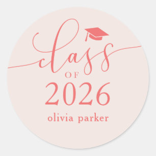 Class of 2026 Pink Graduation Party Favour Classic Round Sticker