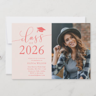 Class of 2026 Pink Graduation Party Photo  Invitation