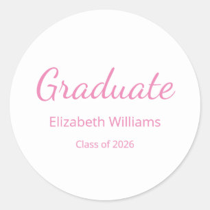 Class of 2026 Pink Script Graduation  Classic Round Sticker