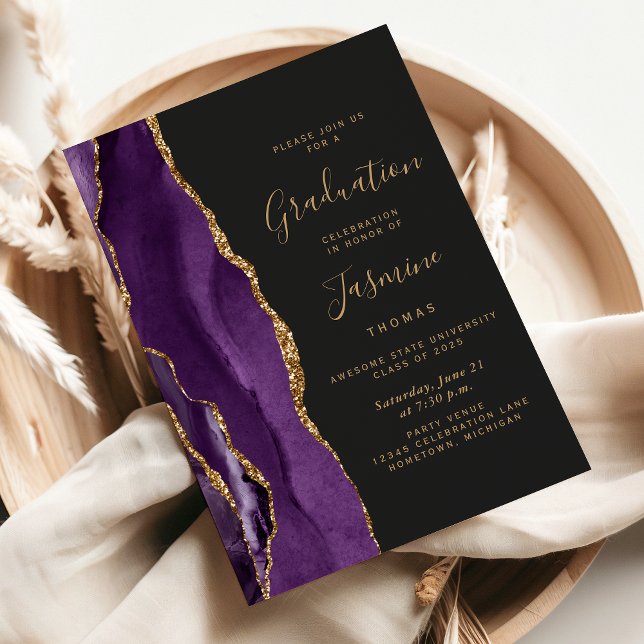 Class of 2026 Purple Gold Agate Dark Graduation Invitation (Creator Uploaded)