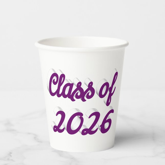 Class of 2026 purple script graduation  paper cups (Front)