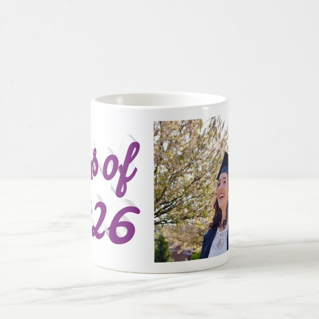 Class of 2026 purple script graduation photo   coffee mug (Center)
