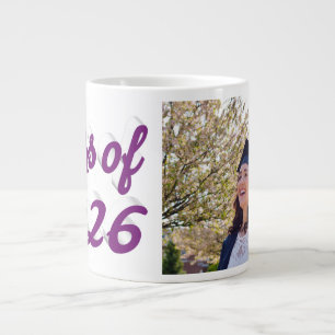 Class of 2026 purple script graduation photo large coffee mug