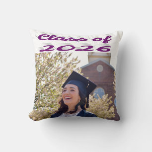 Class of 2026 purple script graduation photo throw pillow