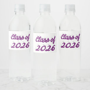 Class of 2026 purple script graduation  water bottle label