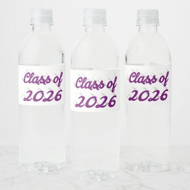 Class of 2026 purple script graduation  water bottle label (Bottles)