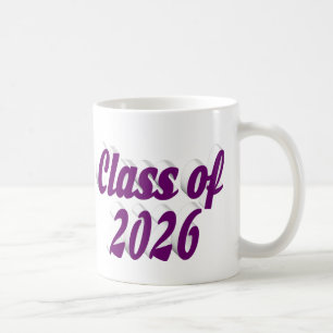 Class of 2026 purple text graduation coffee mug